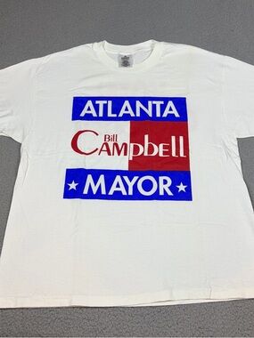 Vtg Bill Campbell Atlanta Mayor XL White Shirt Politic Corrupt Single Stitch USA